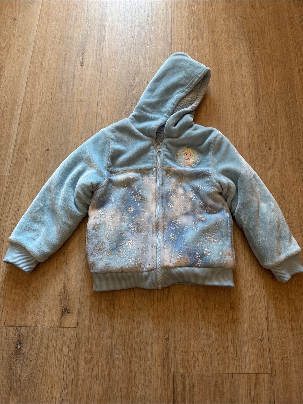 Girls' Light Blue Hooded Fleece Jacket with Character Patch